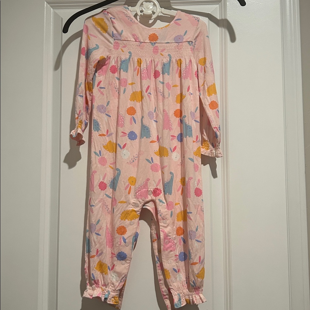 Angel Dear Baby Girls Pink Dino Print One-Piece Romper - Picture 2 of 3